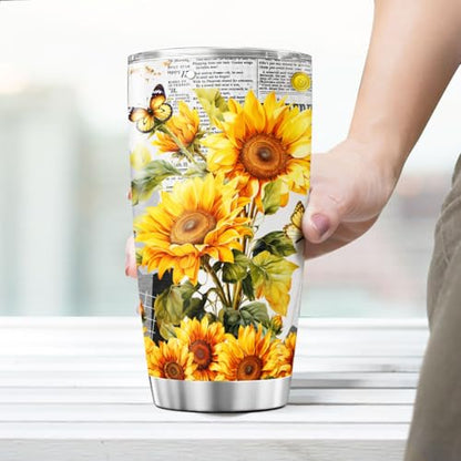 Funny Sunflower Quote Travel Cup for Women, 20oz Insulated Stainless Steel Tumbler with Hilarious Saying I Came I Saw I Forgot, Gift for Elderly Mom Grandma Friends - color: Sunflower Lover