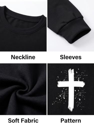 Christian Sweatshirts for Women Jesus Shirts Faith Cross Bible Verse Tops - color: Black-a, size: XX-Large