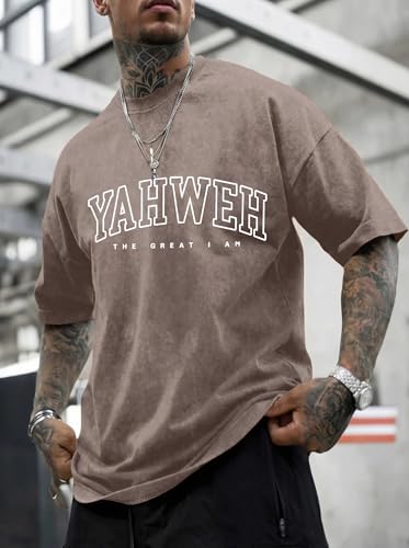 Christian Faith Over Fear Shirt for Men Cross God Oversized T-Shirt Inspirational Jesus Religious Short Sleeve Tops - color: Brown2, size: X-Large