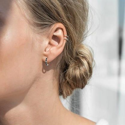 14K Gold Huggie Earrings for Women Silver Huggie Hoop Earrings Cubic Zirconia Huggie Earrings Stud Earrings Lightweight Dainty Hypoallergenic Earrings Jewelry Gifts - color: Silver Black CZ Huggies