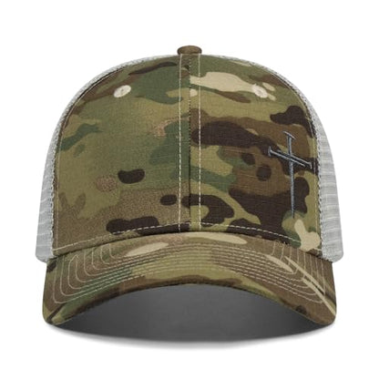 Christian Hats for Men Women,Jesus 3 Nail Cross Hat Christian Religious Gifts for Birthday/Christmas,Black and Silver - color: 593.camo-7