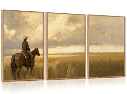 Aurlan 3 Pcs Western Cowboy Framed Wall Art 16x24 Inch - color: Western Cowboy, size: 16"x24"