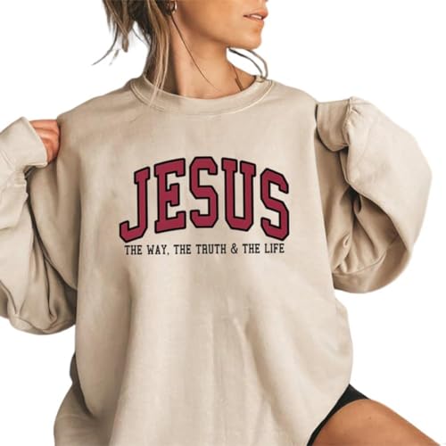 PANOZON Jesus Sweatshirt Faith Hoodie Christian Religious God Tops Man Woman Pullover Crewneck Longsleeve - color: 2-beige, size: Medium
