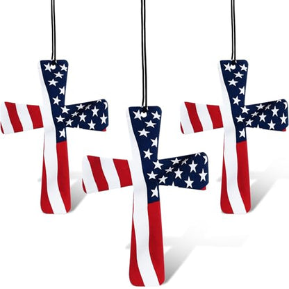 Siifert 12 Pcs Cross Air Freshener, American Flag Patriotic Tree Ornament - color: Patriotic Cross, size: Cross Theme
