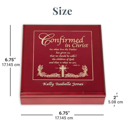 Let's Make Memories Personalized Confirmation Keepsake Box - Scripture - Sacrament - Religious Keepsake - Natural Wood - Cherry Finish - Inspirational Verse - 6.75”Lx6.75”W - style: Scripture - Confirmation