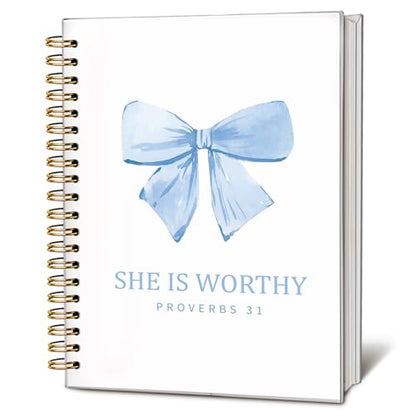 Cute Blue Bow She is Worthy Christian Notebook Journal for Women - color: Proverbs 31(blue)