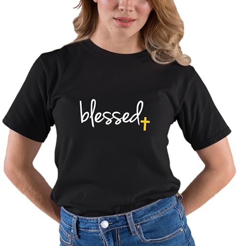 Go All Out Adult Blessed Cross Jesus Christian Gift T-Shirt - color: Black, size: Small