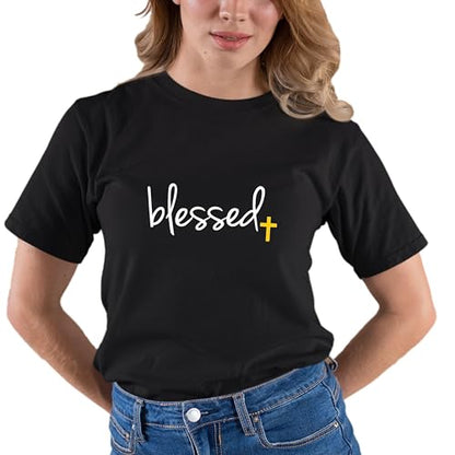 Go All Out Adult Blessed Cross Jesus Christian Gift T-Shirt - color: Black, size: 5X-Large