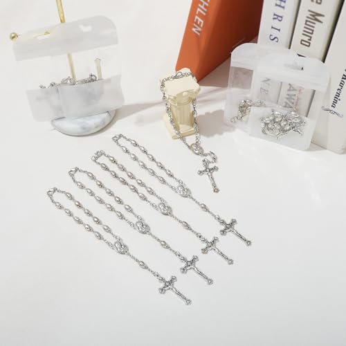KOMI 2 PCS One Decade Catholic Rosary for Car or Truck Rearview Mirror, Auto Metal Beads Rosary with Mary Medal and Crucifix Cross, Auto Hanging Accessory with Clasp - size: 2 pieces Metal