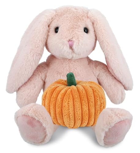 DolliBu Super Soft Baby Pink Rabbit Stuffed Animal with Pumpkin Plush Decor - Rabbit Pumpkin Plush Animal for Fall, Halloween and Thanksgiving, Pumpkin Plush Toy for Baby, Kids, Adults - 8 Inches