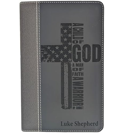 Personalized NIV Bible, Large Print, Custom Holy Cross Bible, New International Version | Man of Faith, Black - color: Black Personalized Leather