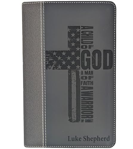 Personalized NIV Bible, Large Print, Custom Holy Cross Bible, New International Version | Man of Faith, Black - color: Black Personalized Leather