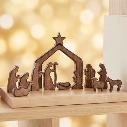 FESTGLOX Wooden Nativity Set Indoor, 13Pcs Small Christmas Nativity Scene - color: Nativity-13 Pieces