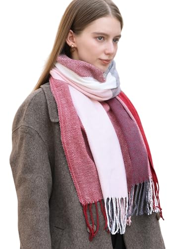 Wander Agio Women's Fashion Long Shawl Big Grid Winter Warm Lattice Large Scarf - color: Pink Black Red 18