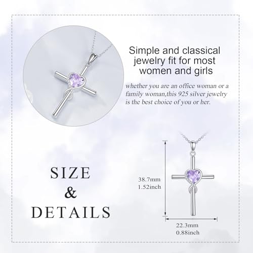 S925 Sterling Silver Cross Necklace for Women Birthstone Necklace Heart Infinity Cross Pendant Necklace Christmas Valentines Day Gifts Birthday Holiday Gifts for Her, 18"+2" Inches - color: 06-Jun Birthstone - Alexandrite