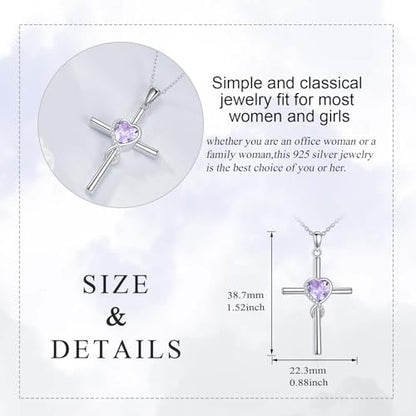 S925 Sterling Silver Cross Necklace for Women Birthstone Necklace Heart Infinity Cross Pendant Necklace Christmas Valentines Day Gifts Birthday Holiday Gifts for Her, 18"+2" Inches - color: 06-Jun Birthstone - Alexandrite