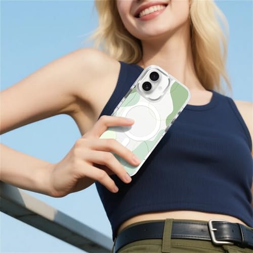 for iPhone 17 Case [Compatible with Magsafe],Girls Women Clear Magnetic Case Silicone Shockproof Protective Cover with Pattern Aesthetic Green Wavy Art - color: Aesthetic Green Wavy Art, size: iPhone 17