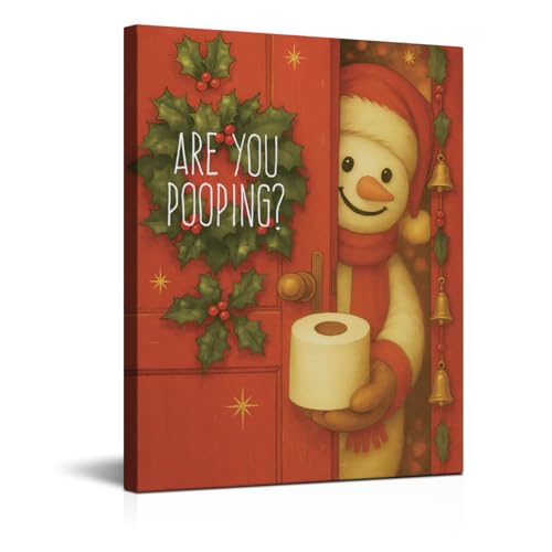 Funny Christmas Decorations - Snowman Bathroom Wall Art Picture Painting Artwork - Red Indoor Holiday Christmas Decor for Wall Table Mantel Home Farmhouse 8"x10" Framed - Are You Pooping - color: color-j