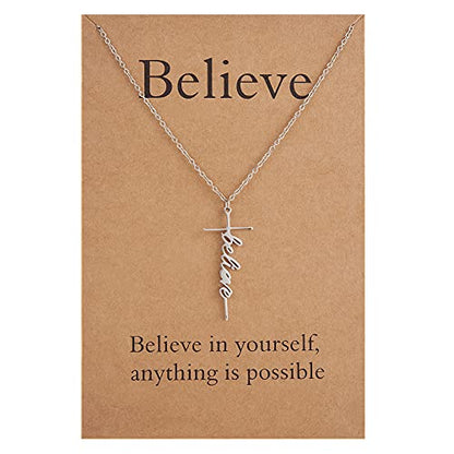 Lcherry Faith Cross Pendant Necklace for Women Religious Christian Jewelry Birthday Christmas Gifts for Women - style: 18-believe