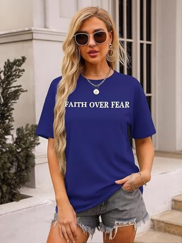 Faith Over Fear Shirt for Women Graphic Shirts Oversized Graphic Christian Tshirts Tees Tops - color: Blue, size: Small