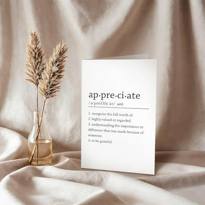 Ogeby Appreciate Definition Card for Man Woman, Funny Thank You Card for Teacher Boss Friend Family, Gratitude Gift, Words Aren't Enough To Express How Much We Appreciate You - color: #622
