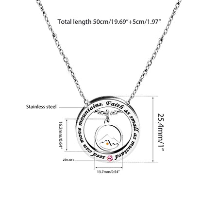 Uloveido Christian Circle Round Ring Necklace Engraved Faith As Small As A Mustard Seed Can Move Mountains Y958 - style: Pink CZ-round mountain