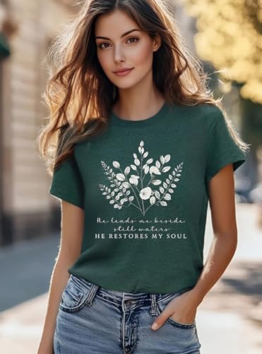 Christian Bible Verse T Shirts for Women - color: Dark Green6, size: Large