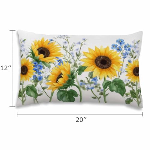 EKOBLA Ink Painting Decorative Cushion Cover Watercolor Sunflowers Summer Bouquet Waist Lumbar Cotton Linen Farmhouse Throw Pillow Covers Cushion Case 12x20 Inches for Couch Sofa Decoration - color: Multi-bs09