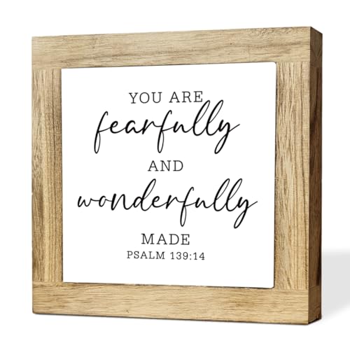 Home Decor, Fearfully And Wonderfully Made Scripture Plaque, Minimalist Christian Tabletop Sign, Living Room Desk Shelf Accent, Housewarming Gift, Holiday Gift, 5.9 x 5.9 in - color: Religion Sign 06