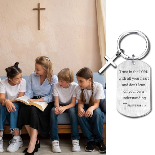Inspirational Scripture Keychain with Cross - Bible Verse Matte Key Chain Religious Gift for Christian - style: Proverbs 3:5