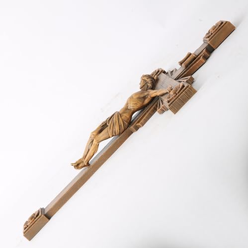 BC Catholic Crucifix Wall Cross, Jesus Christ Home Decor, Wood Carve Looking, 12"H, Hand Painted by Buildclassic - color: Wooden