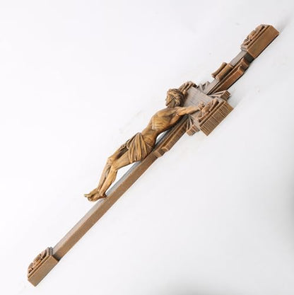 BC Catholic Crucifix Wall Cross, Jesus Christ Home Decor, Wood Carve Looking, 12"H, Hand Painted by Buildclassic - color: Wooden