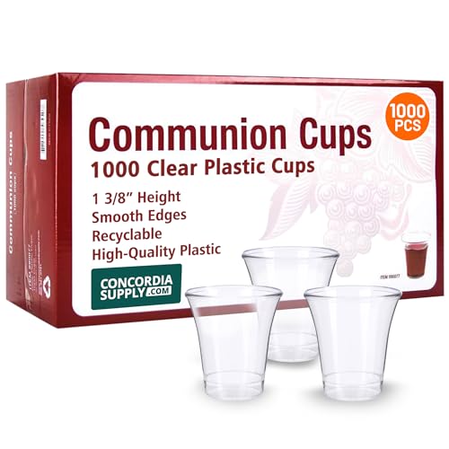 Concordia Supply Communion Cups and Unleavened Communion Bread - 1-3/8" Recyclable Hard Plastic Cups (1000 Count) & 1/2" Altar Bread (1000 Count), Made in USA, Ideal for Church Holy Communion Services