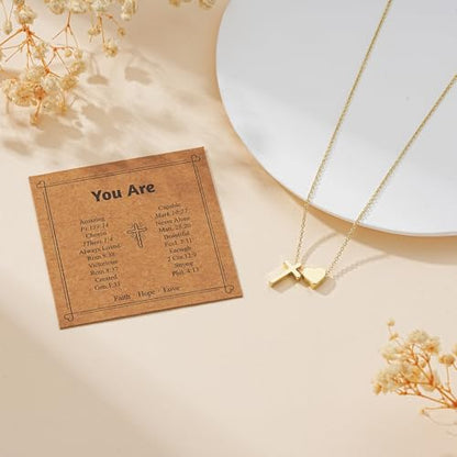 WEDDINEN First Communion Confirmation Baptism Jewelry Gifts for Teens Girls Kids,Cross Heart Necklace for Women Girls Christian Religious Stuffers Jewelry Gifts for Kids - style: You Are Beautiful-Gold