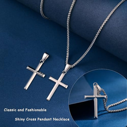 LOFITOR Mens Sterling Silver Cross Necklace for Women S925 Crucifix Pendant - size: 18 inches, style: Beveled Edge Cross Necklace