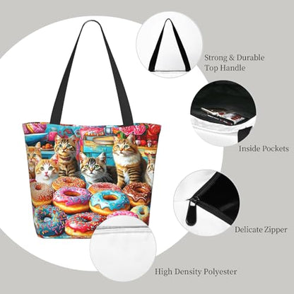 Funny Christian Tote Bags For Women With Zipper Christian Gifts For Work Gym Travel Beach Women With Large Capacity - color: Donuts