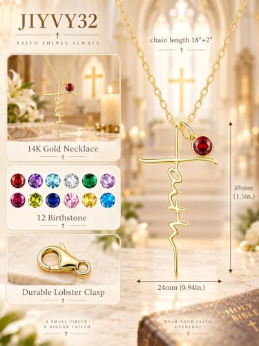 Faith Necklace White/Rose/Gold Birthday Gifts for Wife Her - color: 14K Gold-01-January