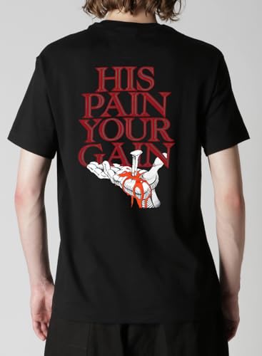 Lord Gym Shirt Jesus His Pain Your Gain T-Shirt Christian Back Front Design Graphic Print Short Sleeve Tees - size: Large