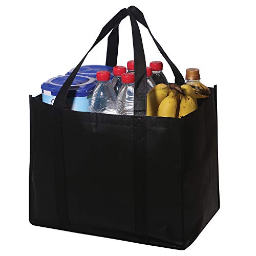 DIOMMELL Set of 10 Reusable Grocery Bags Extra Large Foldable Heavy Duty Shopping Tote Produce Bag with Reinforced Handles, Black