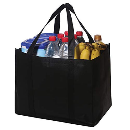 DIOMMELL Set of 10 Reusable Grocery Bags Extra Large Foldable Heavy Duty Shopping Tote Produce Bag with Reinforced Handles, Black