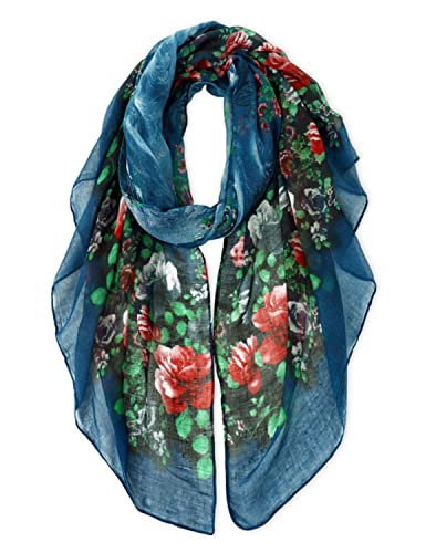 GERINLY Lightweight Scarves Fashion Print Cotton Feel Scarf for Women Shawl - color: Blue