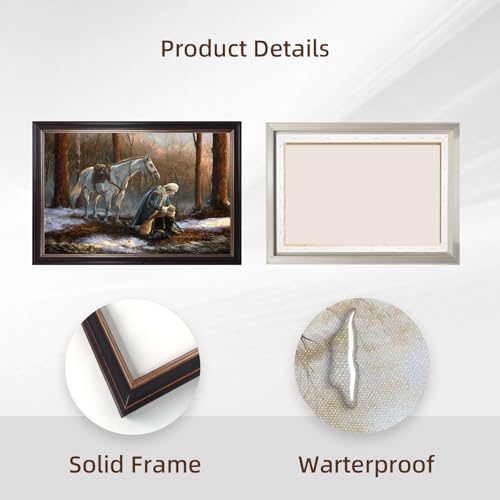 Black Framed George Washington In Forge Valley Praying Wall Art A General Before His King Canvas Poster by Tim Davis Classic Oil Paintings Reproduction American History Print Home Decor 12x16inch - color: Praying - Black Frame, size: 12"L x 16"W
