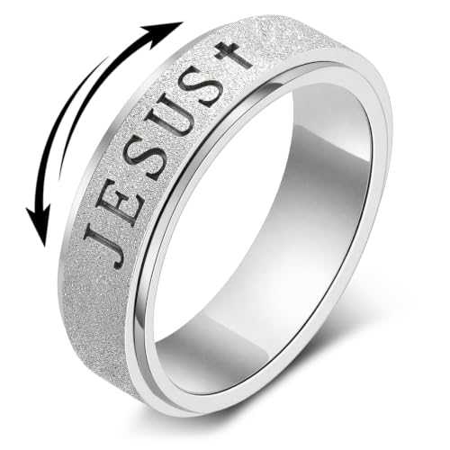 OreilleStar Fidget Spinner Anxiety Ring for Women: Fidget Toys Adults Cute Jesus Cross Thumb Ring Stainless Steel Gold Silver Size 5 6 7 8 9 10 - color: Silver, size: 6