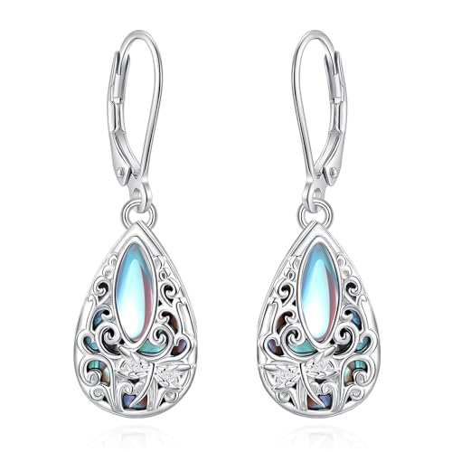 Vito Moonstone Turquoise Drop Earrings for Women, 925 Sterling Silver Hooks - style: Dragonfly
