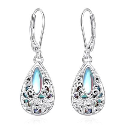 Vito Moonstone Turquoise Drop Earrings for Women, 925 Sterling Silver Hooks - style: Dragonfly