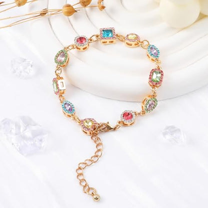 Boho Cute Gold Charm Link Bracelet for Women Starfish Clover Cross Star Lock Key Heart Pearl Charm Bracelets Vacation Spring Summer Santa Claus Reindeer Christmas Party Jewelry Gifts for Womens - style: Sparkly Crystal