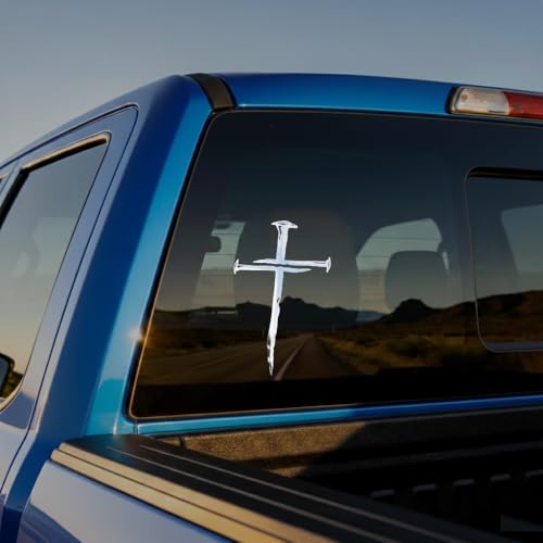 Cross of Nails Sticker - Vinyl Christian Sign Decal, Pack of 2, 6'' (Silver) - color: Silver