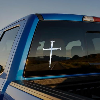 Cross of Nails Sticker - Vinyl Christian Sign Decal, Pack of 2, 6'' (Silver) - color: Silver