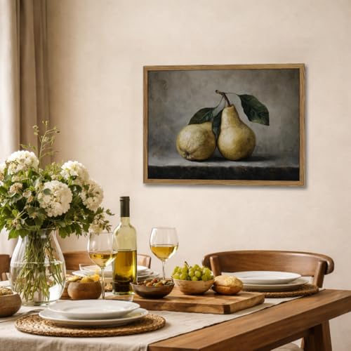 Framed Vintage Wall Art Rustic Pear Still Life Picture Wall Decor Painting Country Kitchen Antique Fruit Canvas Prints Cottagecore Aesthetic Home Decor for Kitchen living room-16×24inch - color: Pear, size: 24"L x 16"W