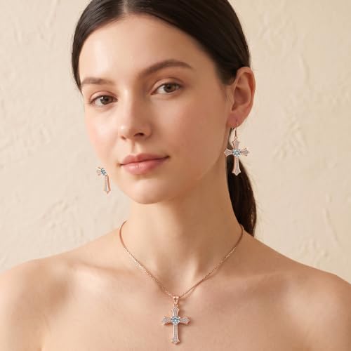 Moissanite S925 Sterling Silver Dainty Cross Drop Dangle Earrings For Women - color: Rose gold